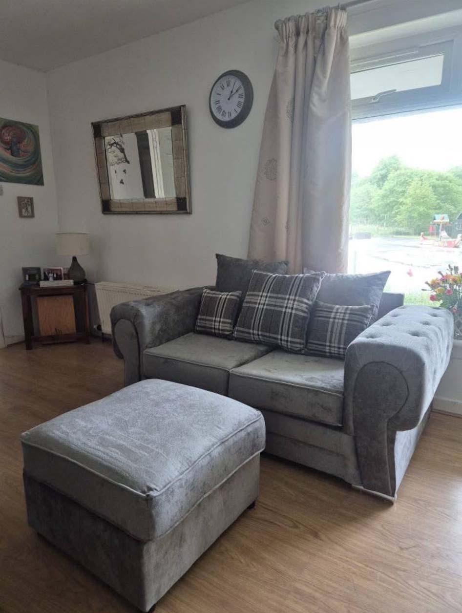 2 seater sofa with matching footstool